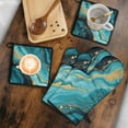 thumbnail image 5 of Teal Gold Marble Kitchen Oven Mitt and Pot Holder Sets 4 Pcs for Baking, Cooking and Grilling, Heat Resistant Up To 392 °F, 5 of 7