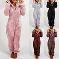 thumbnail image 2 of Women's Fleece Onesie Pajamas One Piece Winter Warm Cozy Plush Hooded Zipper Jumpsuit Pajama Sleepwear Plus Size, 2 of 6