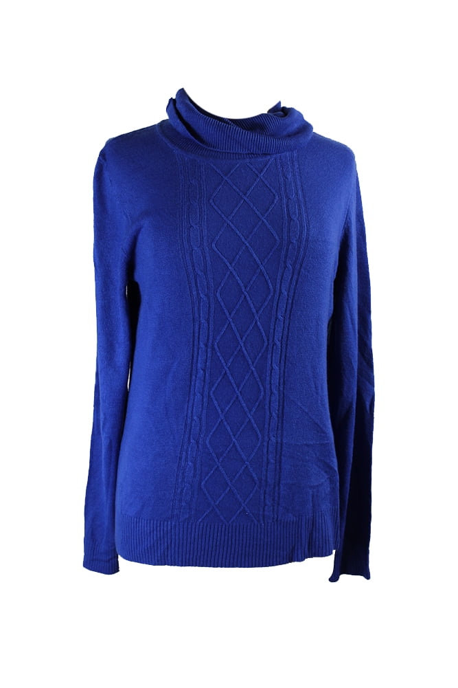 GIFT KAREN SCOTT Sweater Stretch Rib Knit Mock Turtleneck BRIGHT BLUE Top