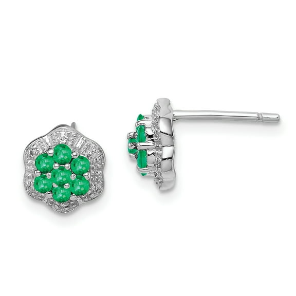 Primal Silver Sterling Silver Rhodium Emerald and Diamond Post Earrings