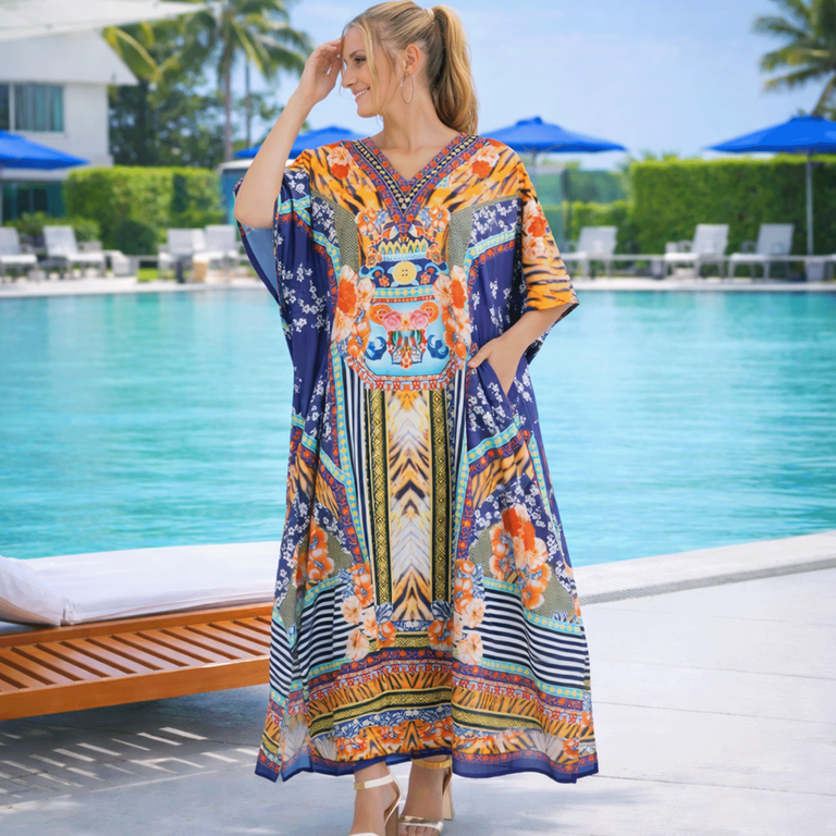 open lace back dress Plus Size Green Geometric Kaftan Dress for Women Polyester Kaftan Dresses