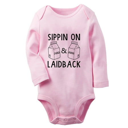 

iDzn® Sippin On Milk & Juice Funny Rompers Newborn Baby Unisex Bodysuits Infant Jumpsuits Toddler Kids Long Sleeve Oufits (Pink 0-6 Months)