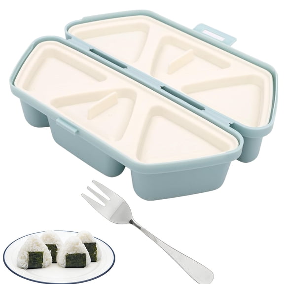 1 Pack 6 in 1 Onigiri Mold, Triangle Sushi Mold with Fork Multifunctional Rice Ball Maker for Musubi Quick Make Easy Clean & Store, 6pcs at Once (Blue)