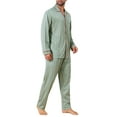 thumbnail image 4 of INSPIRE CHIC Men's 2 Pieces Long Sleeve Button Down Pocket Pattern Pajamas Set M Light Green, 4 of 5