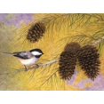 thumbnail image 2 of Matcham, Marcia 24x19 Gold Ornate Wood Framed with Double Matting Museum Art Print Titled - Chickadee in the Pines I, 2 of 4
