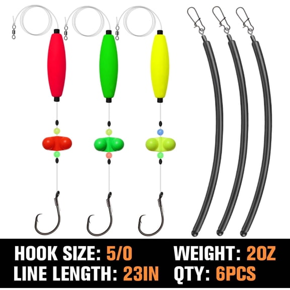 6PCS Catfish Rigs Kit Santee Rig with Float Rattler 5/0 Circle Hooks and 2oz Dragging Weights
