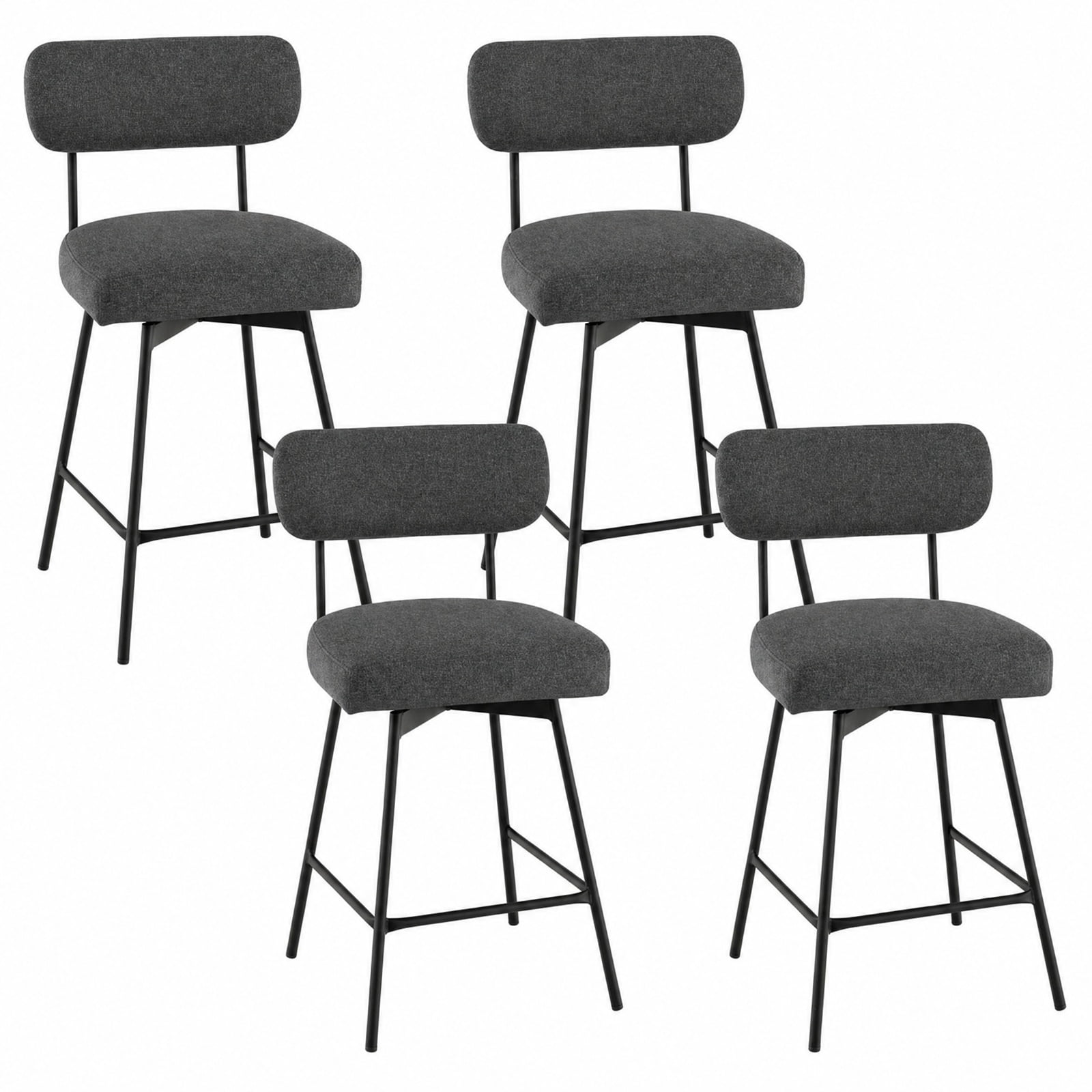 Furnibear Set of 2 Modern Upholstered Bar Stools 25 Inch with Back and Footrests in Gray