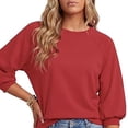 thumbnail image 6 of Vynhevius Women's 3/4 Puff Sleeve Sweatshirt Crew Neck Solid Casual Pullover Tops, 6 of 7