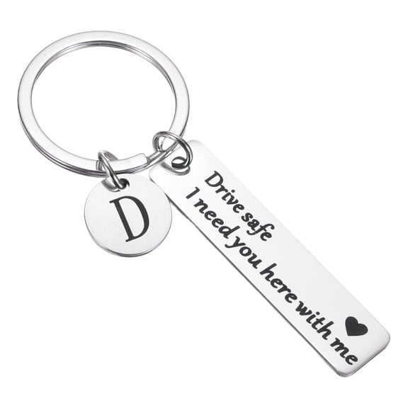 Uxcell Drive Safe Keychain, 1 Set Letter D Keychain I Need You Here with Me, Silver