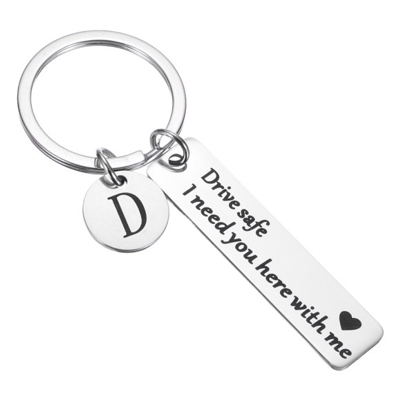 Uxcell Porte-Clés Drive Safe, 1 Ensemble Porte-Clés Lettre D J'ai Besoin de Toi Ici avec Moi, Argent