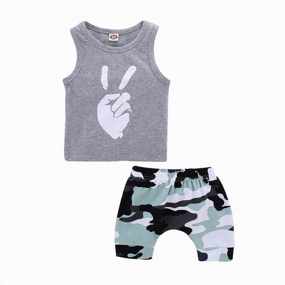 Baby Boy's Clothing Toddler Boy Clothes Set Kids Summer Camouflage Printed Sleeveless Sports 6M 12M 18M 24M 3T 4T Shirt and Jogger Shorts T Two Pieces