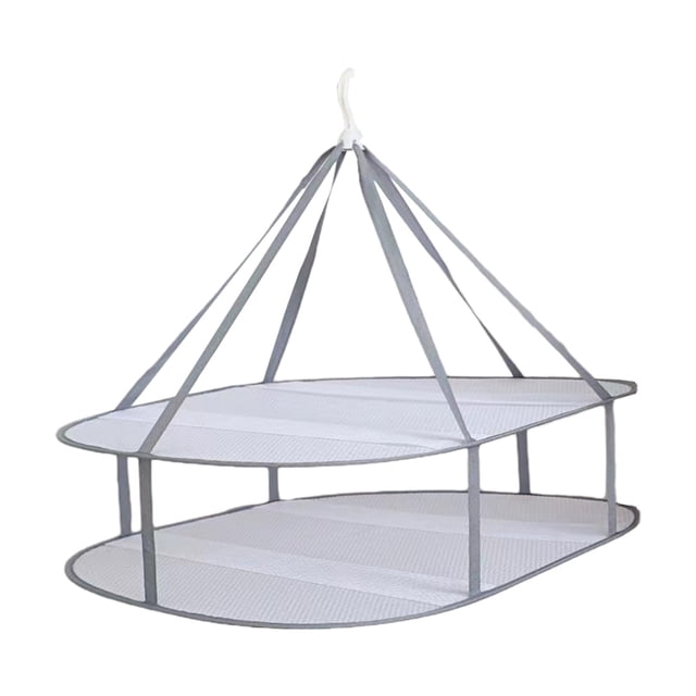 Clothes Drying Basket 30.7 in x 24 in Breathable Mesh Storage Basket Windproof Foldable Balcony Drying Rack With Three Layer Design