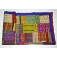 thumbnail image 2 of Marusthali Indian Silk Patchwork Kantha Quilts Handmade Twin Quilt with Pillow Cover Silk Sari Kantha Quilted Quilt Cover Old Bohemian Vintage Patola Quilt, 2 of 7