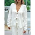 thumbnail image 5 of Womens Bow-Tie Front Tops Babydoll Puff Long Sleeve Blouse Y2k Casual Shirt White XL, 5 of 7