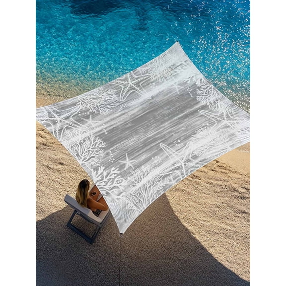 Outdoor Sun Shade Sail 14'x18', Grey Coastal Patio Beach Shade Canopy Cloth Waterproof, Summer Ocean Sea Ombre Starfish Corals TearResistant & UV Protection Sun Sail for Backyard Garden Deck