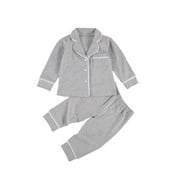 Toddler Baby Button Down Pajamas Set Cotton 2-PCS-PJs Set Shirt and Pants Sleepwear for Unisex Kids