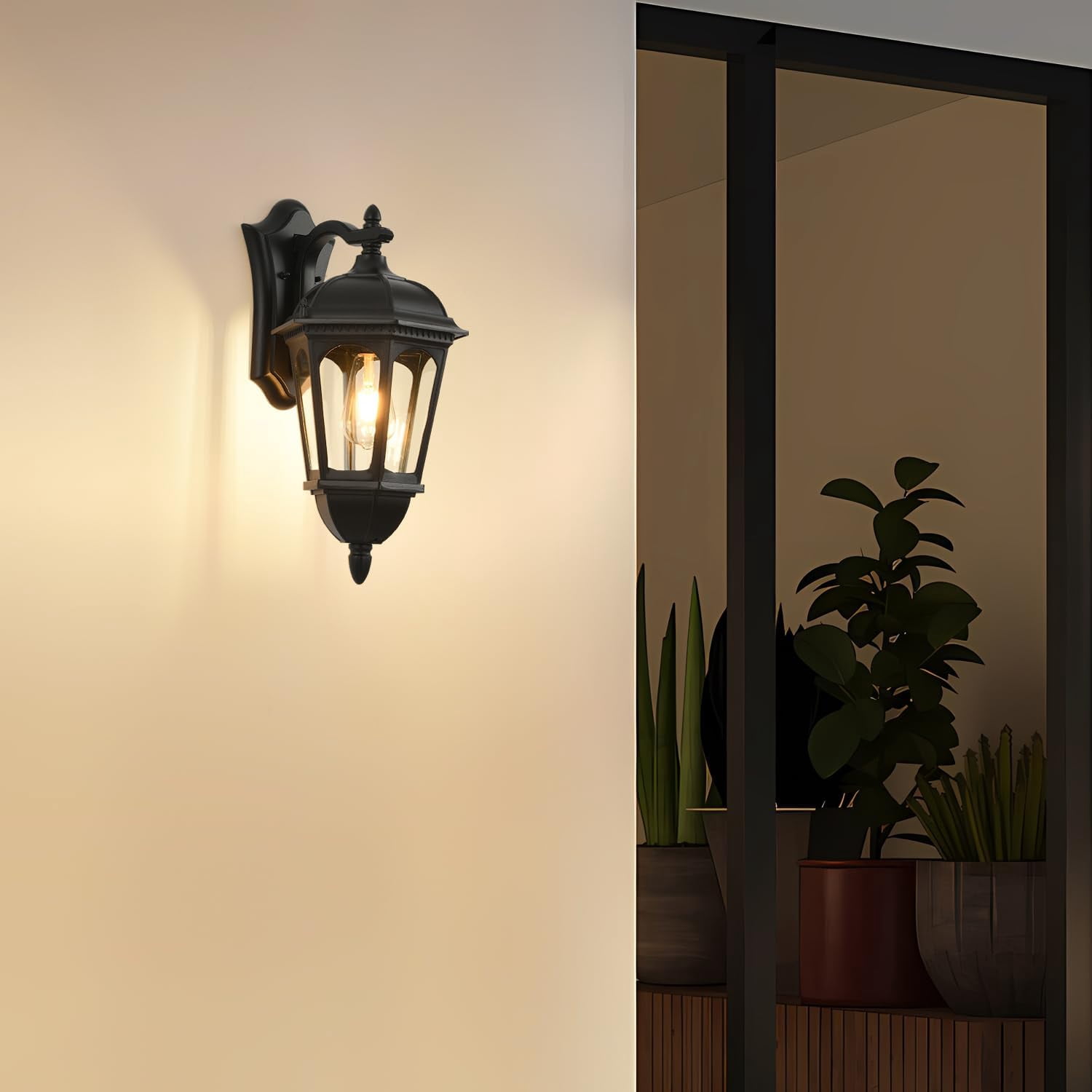 Smeike Large Outdoor Light Fixture, 18.5”H Retro Exterior Wall Mount Lantern with Waterproof, Matte Black Outdoor Wall Lights with Clear Glass for Patio, Porch, Garage