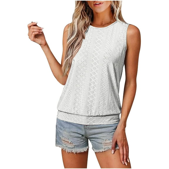 Women's Tops Under $10 Free Shipping Loose Casual Solid Color Round Neck Sleeveless Top