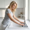 thumbnail image 5 of Silicone Faucet Mat with Sponge Holder Sink Splash Guard Faucet Draining Mat for Kitchen Bathroom Slope Split-flow Drainage Sink Dry and Tidy Organizer Gray, 5 of 5