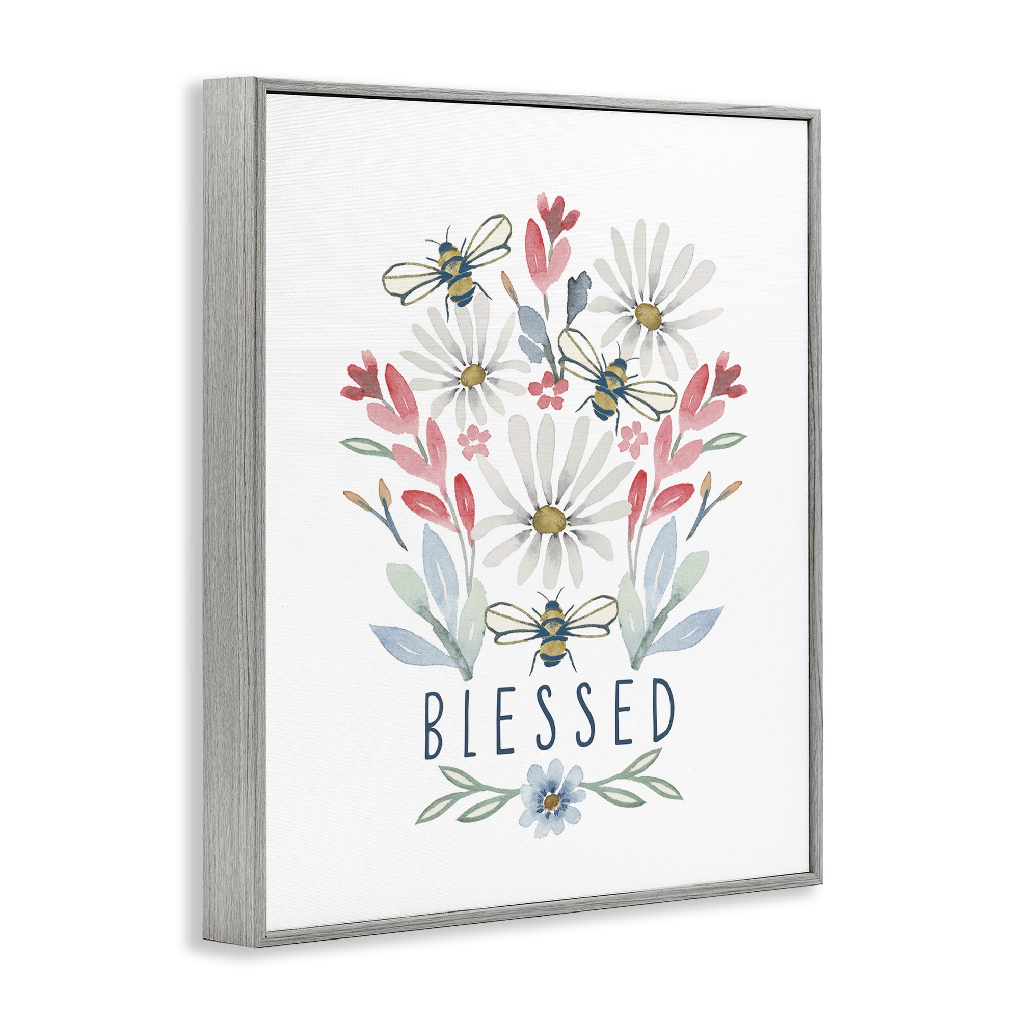 Stupell Industries Blessed Floral Sprigs Botanical & Floral Painting Gray Framed Art Print Wall Art, 11 x 14