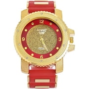 Techno Pave Hip Hop Inspired Mens Bling-Iced Watch - 52mm Case Size - Quartz Movement (7758 / GOLD/RED)