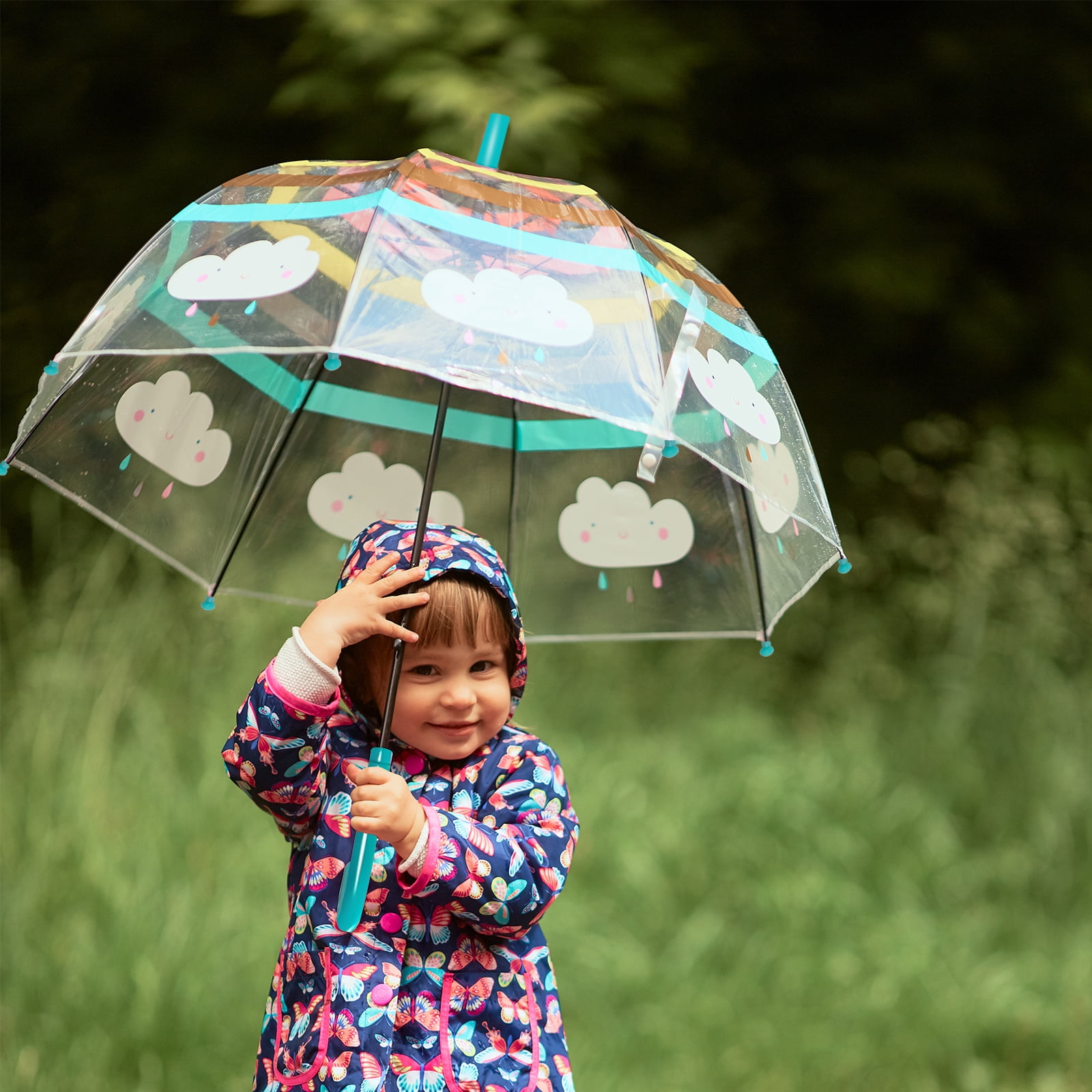 2 Pcs Kids Clear Bubble Umbrella, Unicorn Pattern with Easy Grip Curved Handle, Safe Transparent Umbrella for Toddler Girls