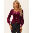 thumbnail image 4 of Top de terciopelo vintage para mujer Blusa informal con cuello en forma de corazón y cintura ceñida borgoña XL, 4 of 5