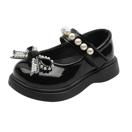 

TAIAOJING Girls Flat Dress Shoes Sandals Children Pearl Bow Tie Hook Loop Princess Dance Non-Slip Shoe