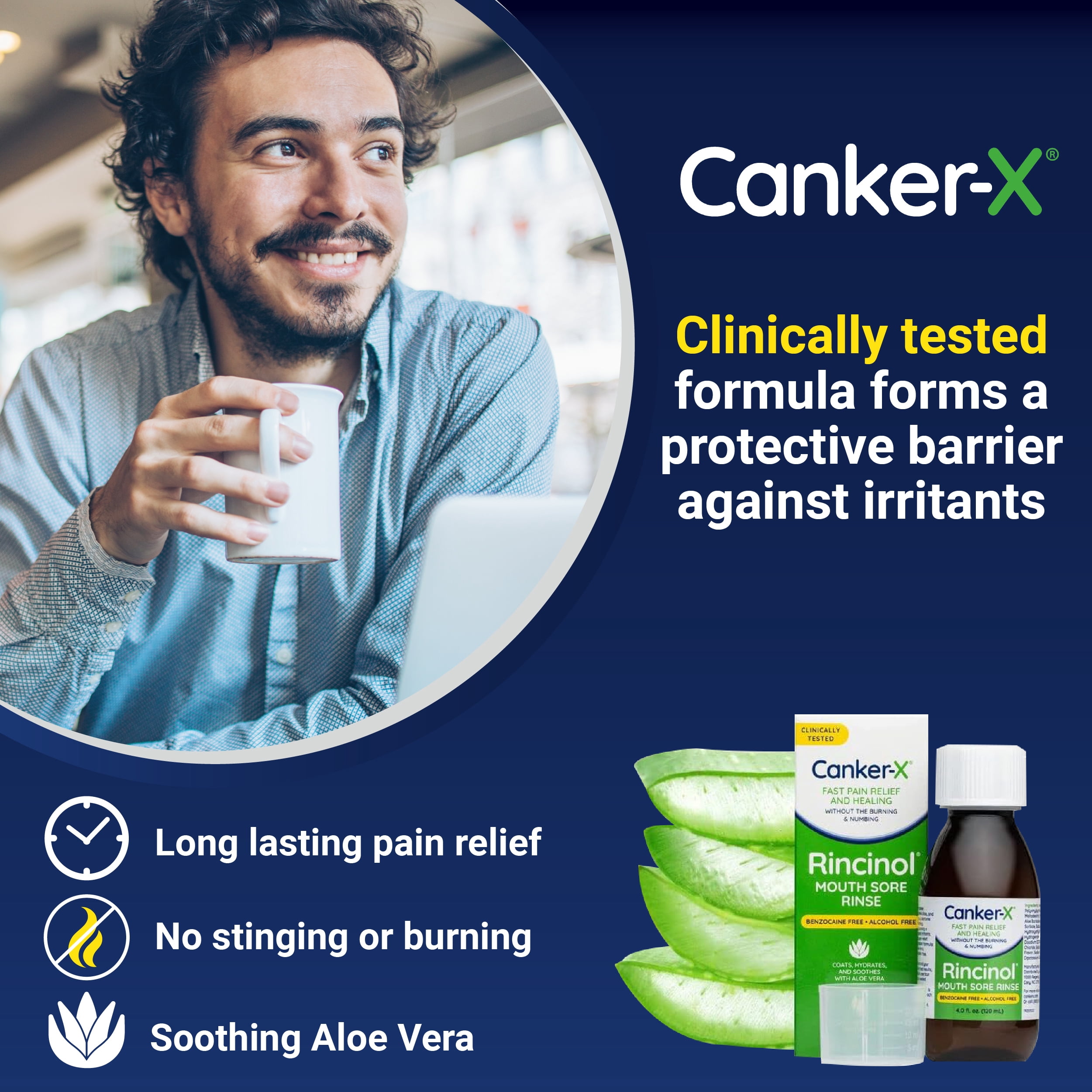 Canker-X Rincinol Oral Rinse Mouthwash, Quick Pain Relief from Canker Sores, Mouth Sores,  , 4.0 Fl. Oz. (120 mL)