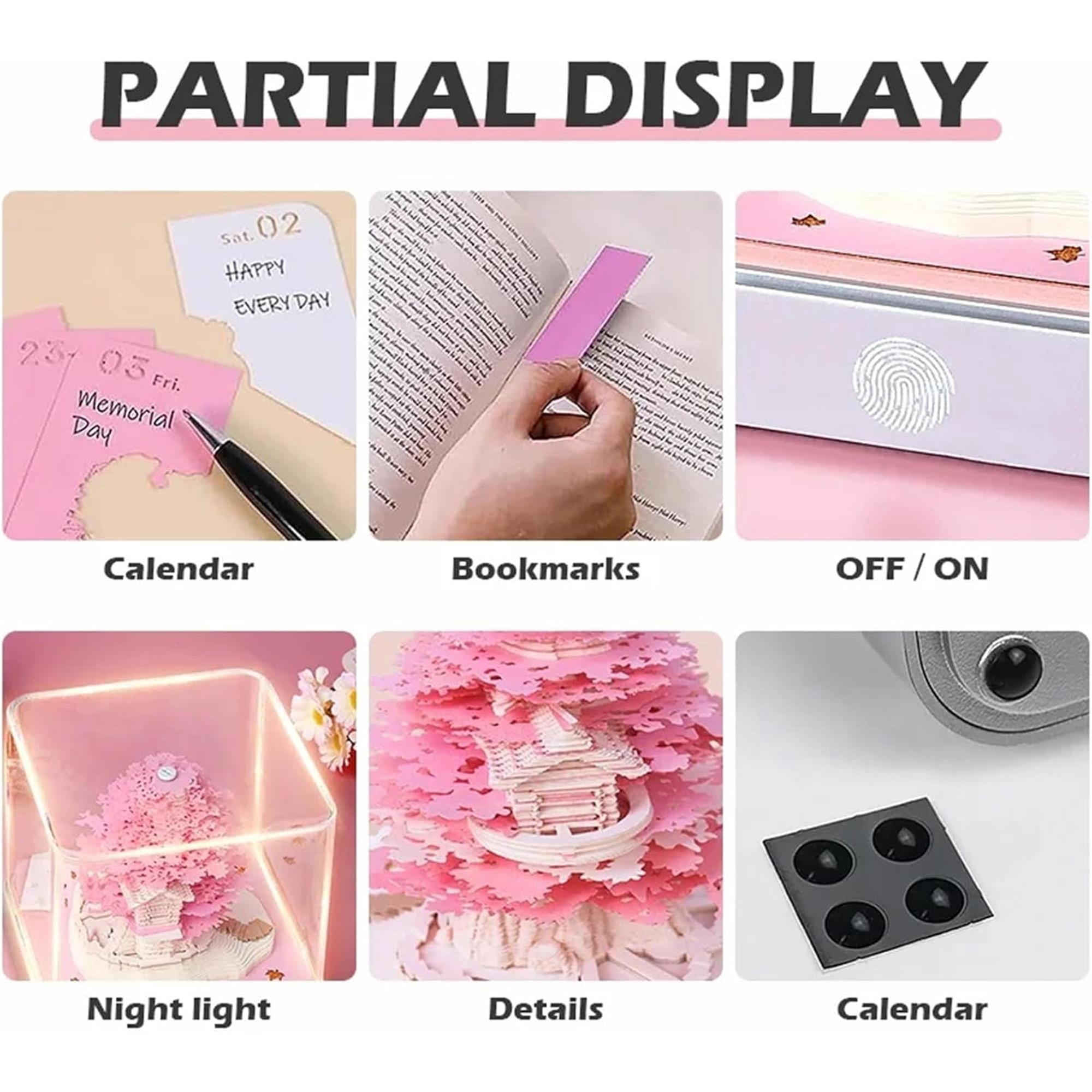 SQDWYGG 3D Memo Pads Paper, Creative Time Piece 2025 Notepad Artopad Carving Gift Desktop Decoration, Artist DIY Notes With LED Lights Craft,Pink Tree,3.85" x 3.85"x 3.34"