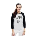 thumbnail image 2 of Thread Tank Happy AF Unisex 3/4 Sleeves Baseball Raglan White Black 2X-Large, 2 of 4