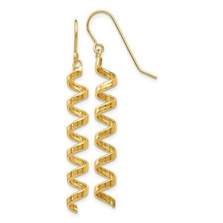 14k Yellow Gold Fancy Spiral Drop Earrings for Womens