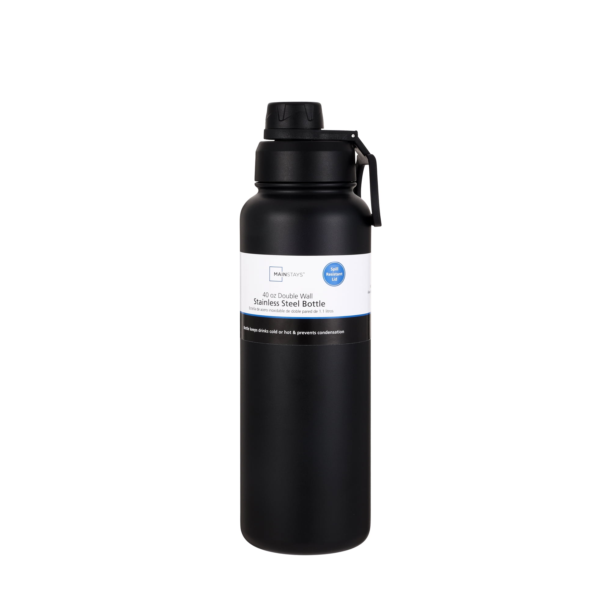 Mainstays 40 oz Black Stainless Steel Double-Wall Water Bottle