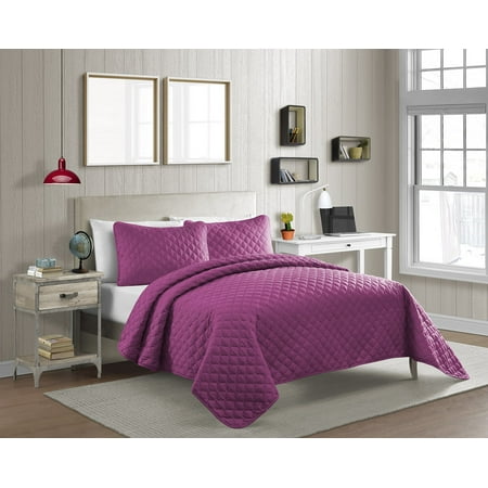 Solid Twin Quilt Cozy Home Diamond Pattern Pinsonic Quilted Solid Color 3-Piece Quilt Set with Sham-Purple-Twin XL ()