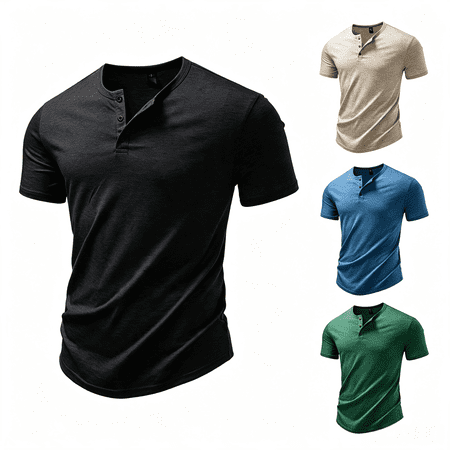 Zivyakyro Golf T-Shirt for Men Athletic Short Sleeve Cotton Linen Summer Gym Shirts Slim Casual Plain Henley Black XL
