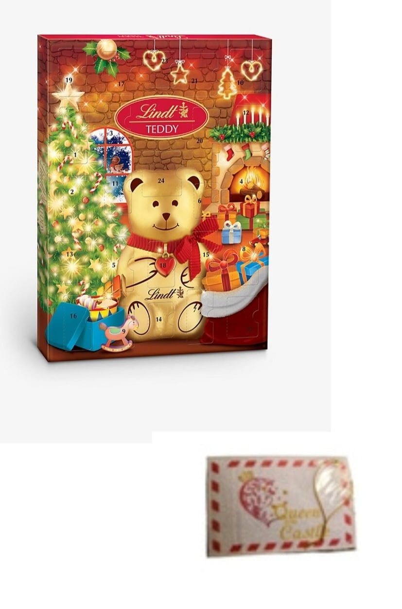 LINDT Teddy advent calendar 172g with Queen of the Castle Gift Tag