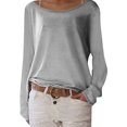thumbnail image 2 of UJNDER Women's Solid Color Knit T Shirt Top Long Sleeve Basic Layering Shirts for Women Comfortable for All Seasons Grey XXL, 2 of 5