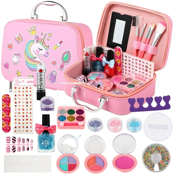 Flooyes Girls Makeup Kit for Kids - Pretend Play Real Washable Makeup Set