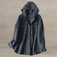 thumbnail image 2 of hoksml Women's Denim Shacket with Hood, Long Sleeve Button Down Oversized Top, Relaxed Fit Utility Jacket with Pockets for Daily Casual Outfit, 2 of 8