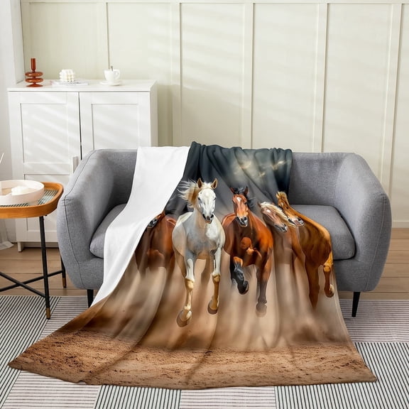 Erosebridal Race Horse Flannel Blanket 40x50, 3D Animal Sherpa Throw, Rustic Farmhouse Decor, Super Cozy