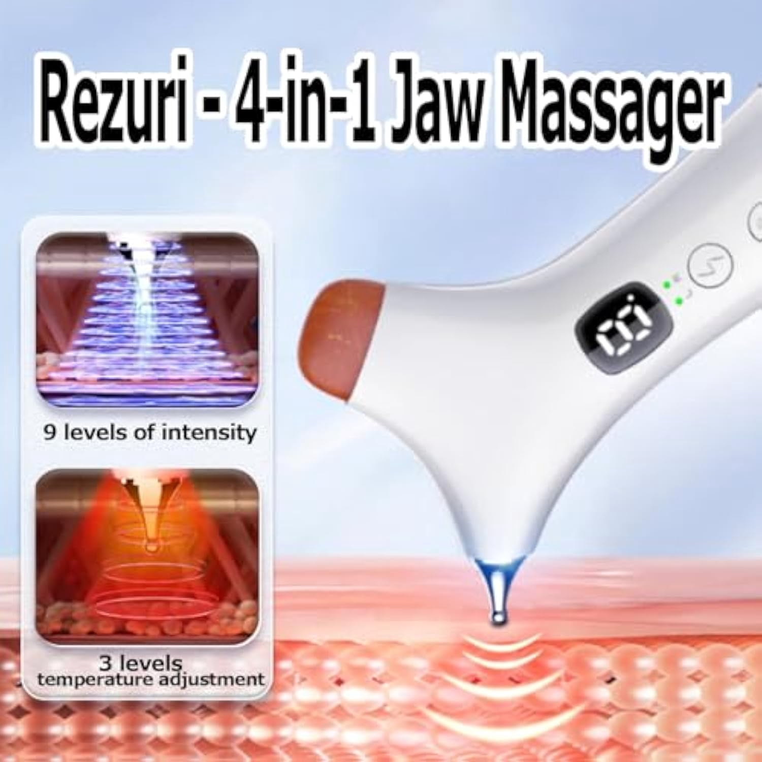 Rezuri - 4-in-1 Jaw Massager, Cura Pen TMJ Relief Device, Rezuri TMJ Massager, Facial Sculpting Device with Soothing Heat and Vibration, Meridian Massagers for Jaw, Face & Neck Pain, Stiffness