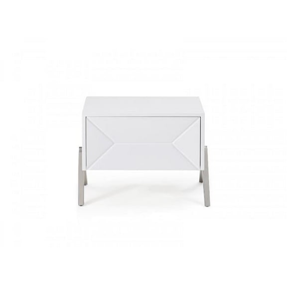 19 x 26 x 17 in. Modern Silky White Nightstand with One Drawers & Steel Legs