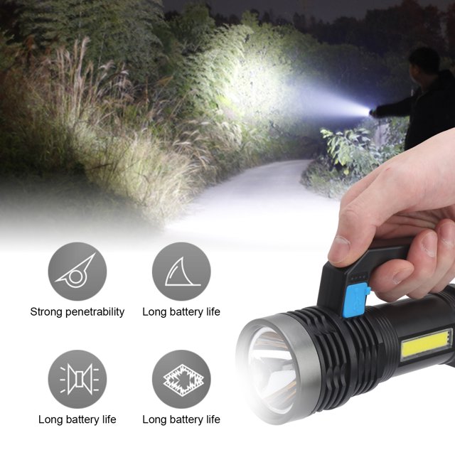 Linterna de luz fuerte Bling Bling largo alcance reflector LED recargable para el hogar