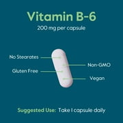 Vitamin B-6 200mg (120 Vegetarian Capsules)-No Stearates-No Flow Agents-Vegan-Non GMO-Gluten Free