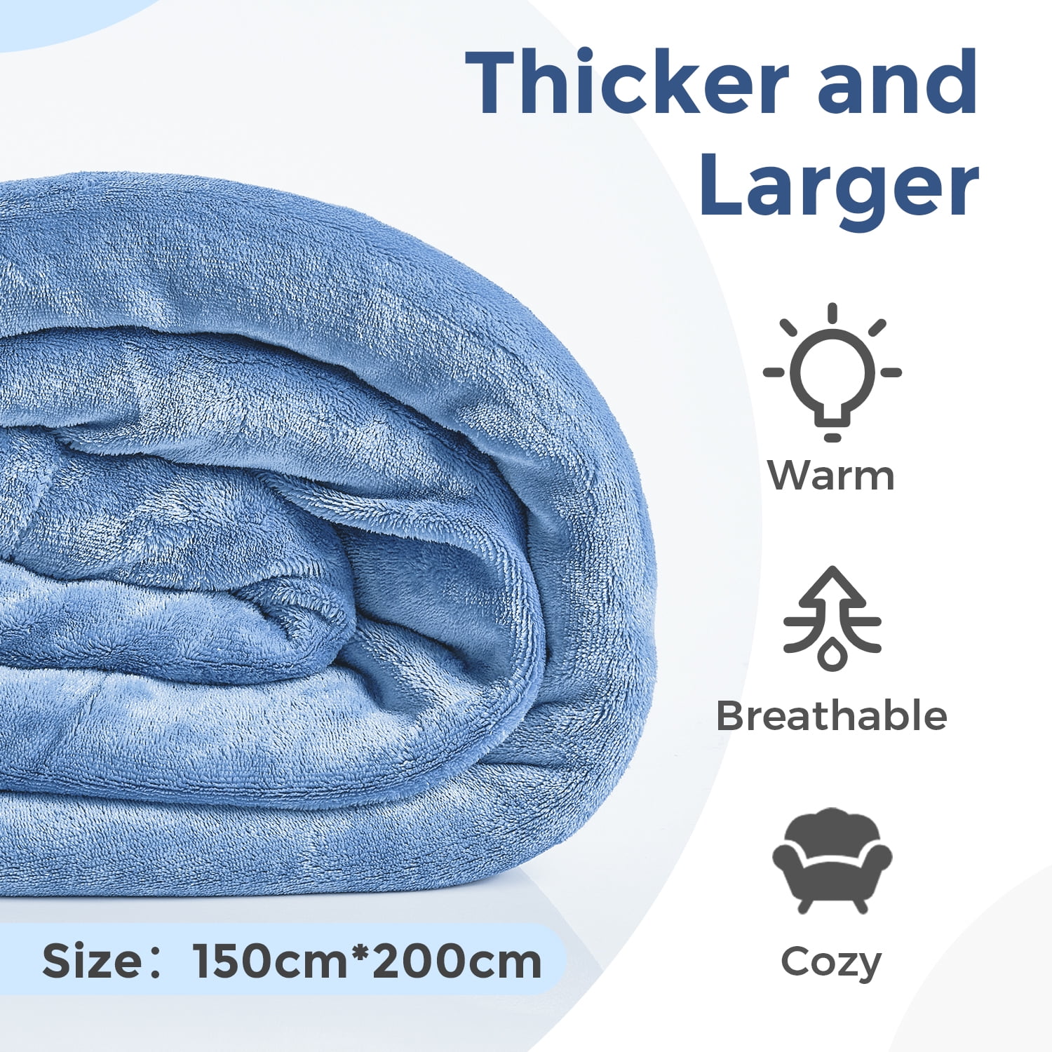 MOOFUN Sherpa Fleece Throw Blanket, Soft fluffy and durable blanket for both sofa and bed Washed Blue 60inch x 80inch