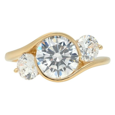 3.5 ct Brilliant Round Cut Real Genuine Natural Diamond SI1-SI2 J-K 18K Yellow Gold Three-Stone Promise Wedding Statement Engagement Designer Ring size 3.5