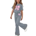 thumbnail image 2 of ATOGUTA Teens Clothes Kids Short Sleeve T-Shirts and Elastic Waist Flared Pants Size 5T-15 Athletic Summer Clothes for Kids Gray, 2 of 7