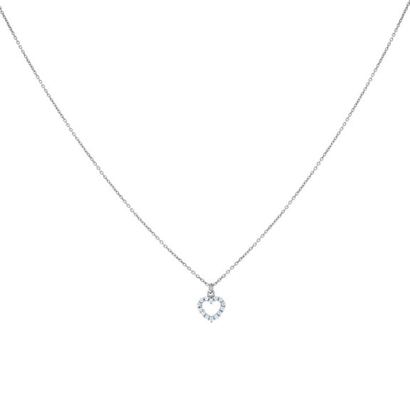 925 Sterling Silver Womens Cubic Zirconia Love Heart Charm Necklace 11.3x8.5mm Wide Pendant Necklace for Women