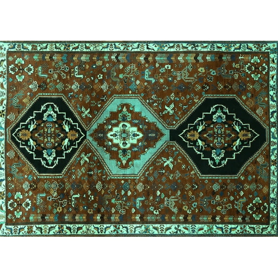 Ahgly Company Indoor Rectangle Persian Turquoise Blue Traditional Area Rugs, 2' x 3'
