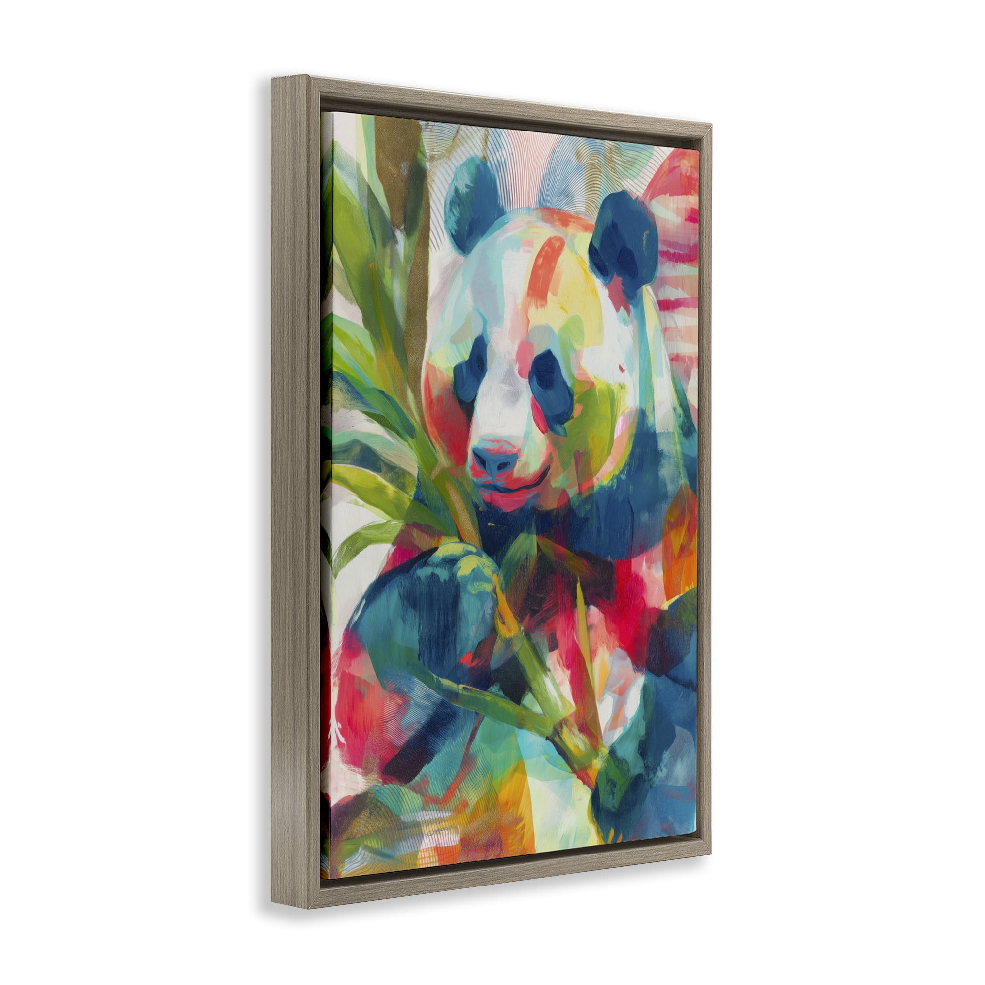 Stupell Industries Expressive Panda In Bloom Brown Framed Floater Canvas Wall Art, design by Chromatic Storm Studio